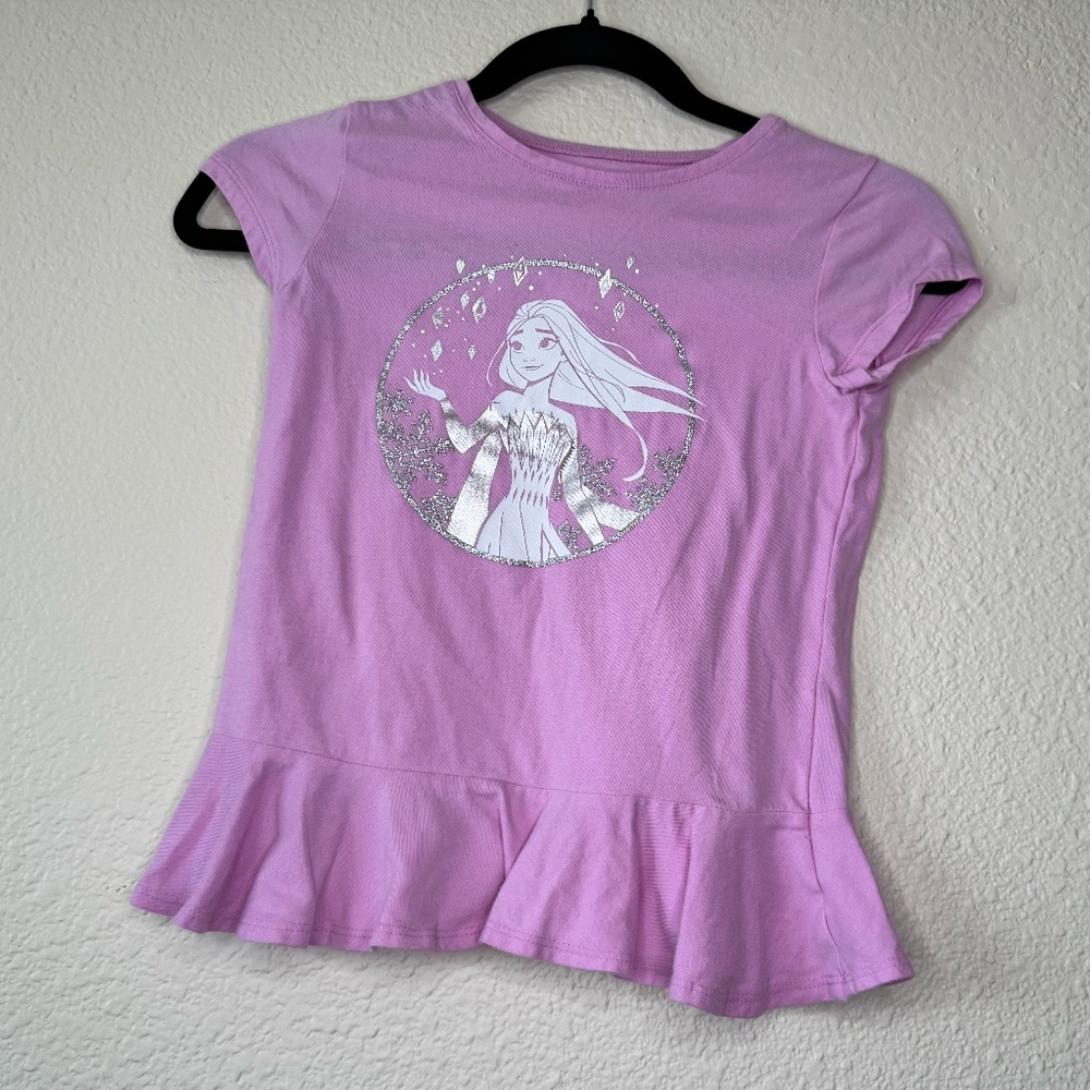 Disney Jumping Beans Softest Tee, Elsa , T-Shirt, Ruffled Bottom, Pink, Size 8
